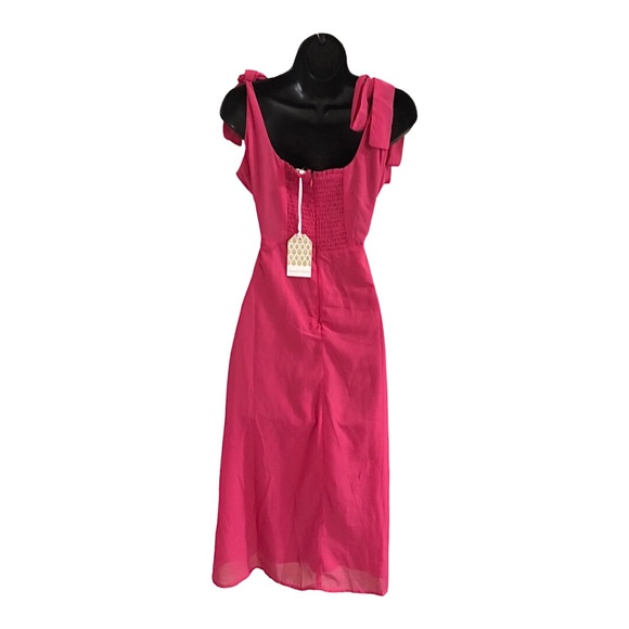 Pink square neck shoulder tie straps front slit chiffon style size medium new - Picture 6 of 15